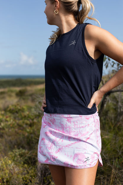 Gmaxx Skorts Julia skort is a beautiful soft pink and white print. Very Feminine. Undershorts with two pockets. Ideal for Golf, Pickleball, Tennis, Skort with pockets, suit tennis dress, tennis skirt pickleball, golf skort, Golf skirt