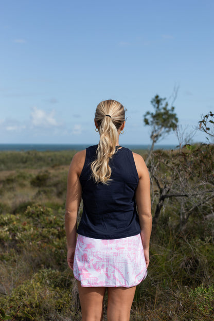 Gmaxx Skorts Julia skort is a beautiful soft pink and white print. Very Feminine. Undershorts with two pockets. Ideal for Golf, Pickleball, Tennis