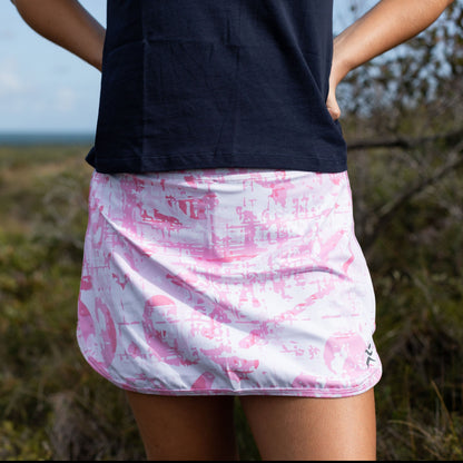 Gmaxx Skorts Julia skort is a beautiful soft pink and white print. Very Feminine. Undershorts with two pockets. Ideal for Golf, Pickleball, Tennis,Skort with pockets, suit tennis dress, tennis skirt pickleball, golf skort, Golf skirt 