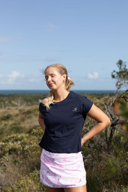 Gmaxx Skorts Julia skort is a beautiful soft pink and white print. Very Feminine. Undershorts with two pockets. Ideal for Golf, Pickleball, Tennis