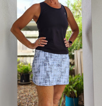 Gmaxx Black and White Skort in a washed and faded vintage look. Built in shorts have Pockets